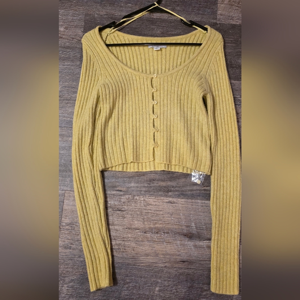 American Eagle Outfitters Yellow/Green Ribbed Cardigan
